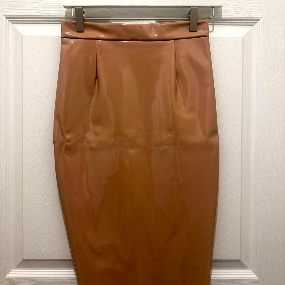 Meshki Tan Faux Leather Skirt